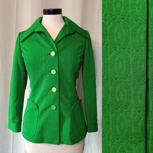 VTG 70s Custom Made Blazer / Suit Coat Green Retro Funky Disco